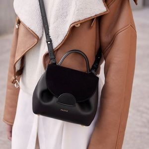 Polene black crossbody with suede top